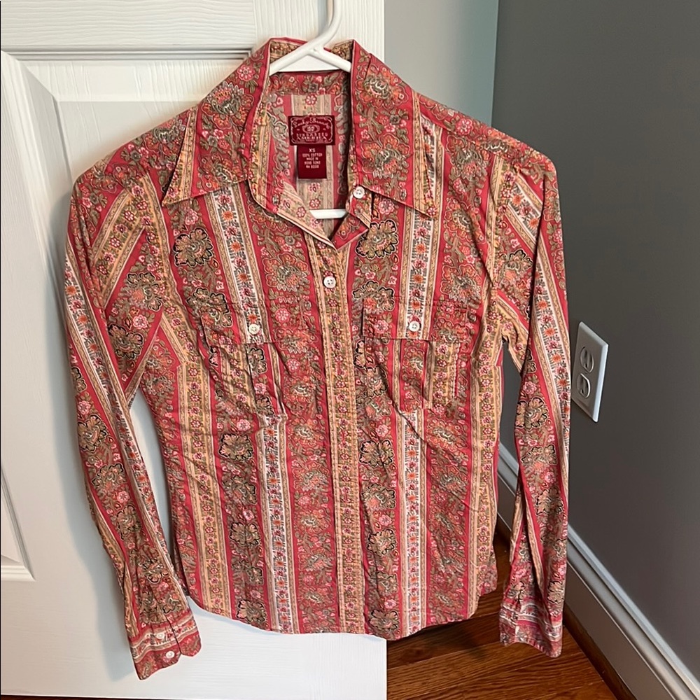 Lucky Brand Red and Beige Paisley Blouse